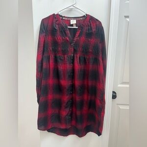 Knox Rose Red and Black Plaid Long Sleeve Dress Shirt Womens Size Small